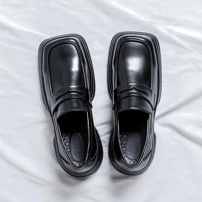 itaalia brändi disainer meeste mokassiinkingad luksus mood ehtne nahk kingad tõsta-platvormil, kinga pool bankett square varba tossud - 3